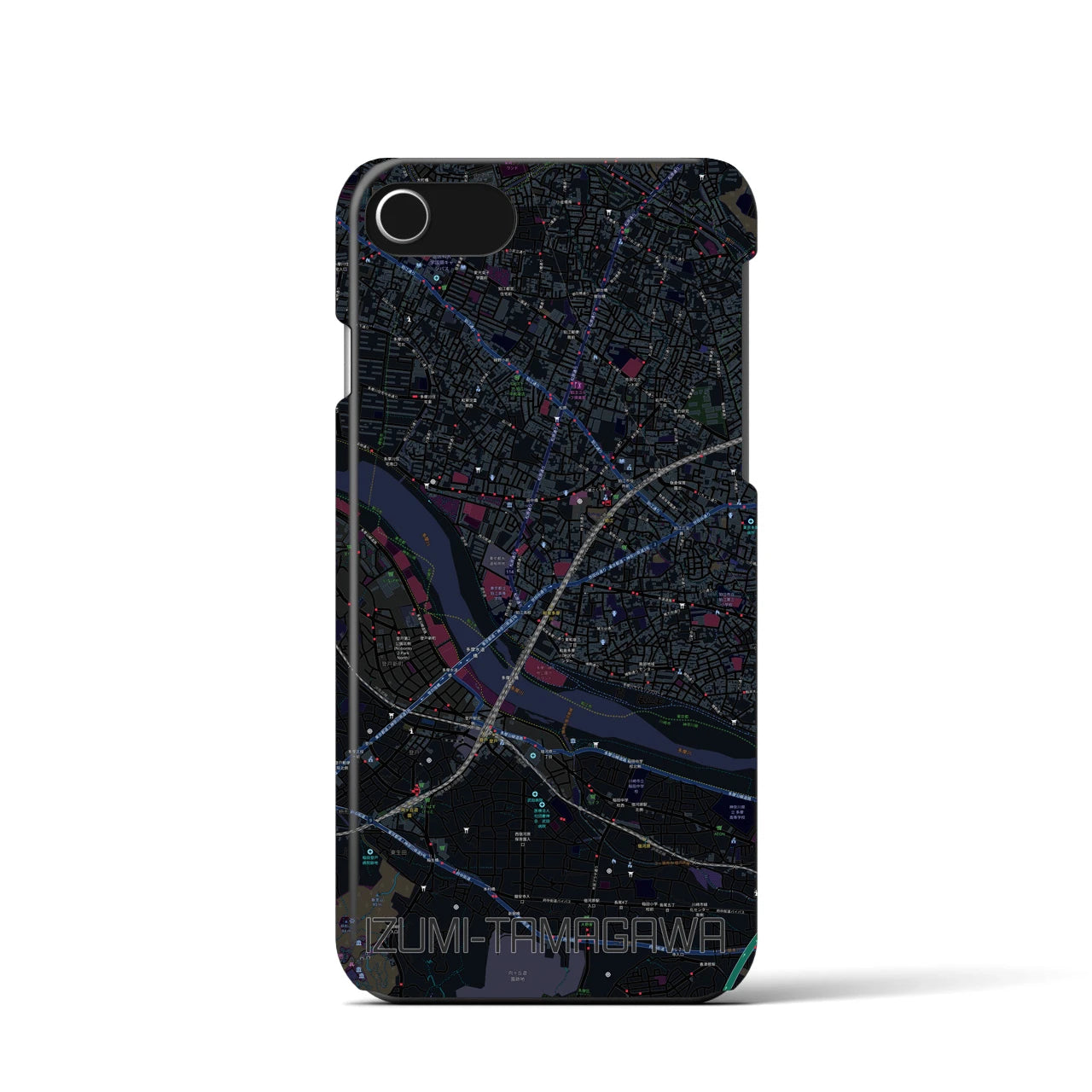 【和泉多摩川】地図柄iPhoneケース（バックカバータイプ・ブラック）iPhone SE（第3 / 第2世代） / 8 / 7 / 6s / 6 用