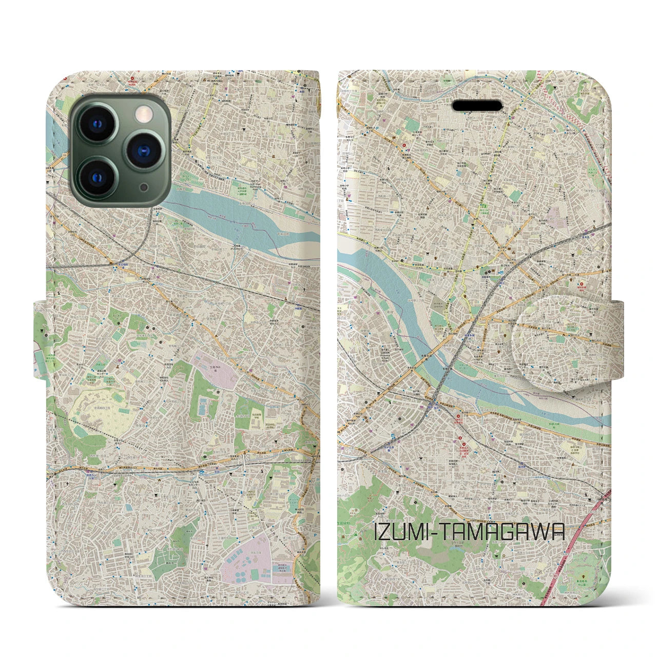 【和泉多摩川】地図柄iPhoneケース（手帳両面タイプ・ナチュラル）iPhone 11 Pro 用
