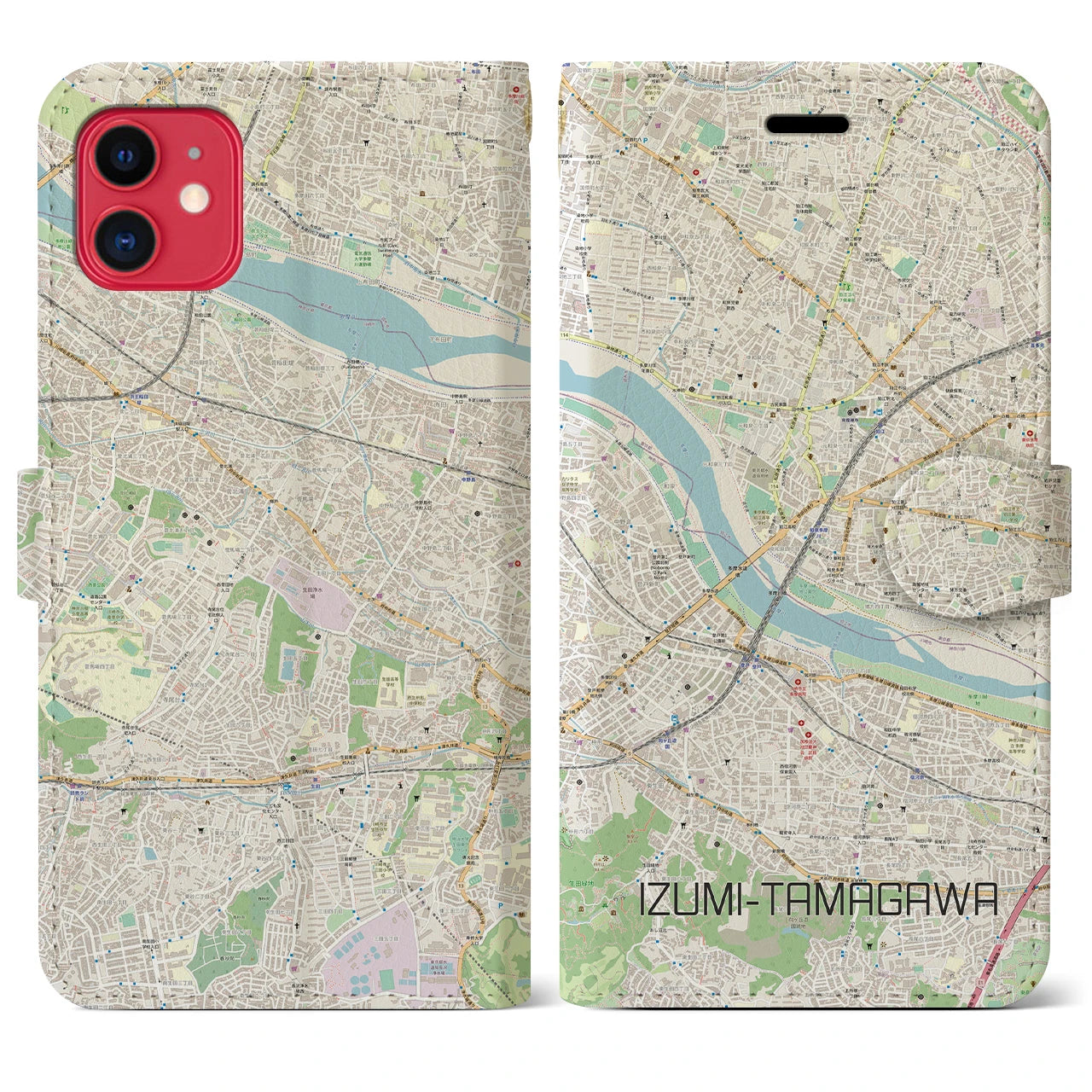 【和泉多摩川】地図柄iPhoneケース（手帳両面タイプ・ナチュラル）iPhone 11 用