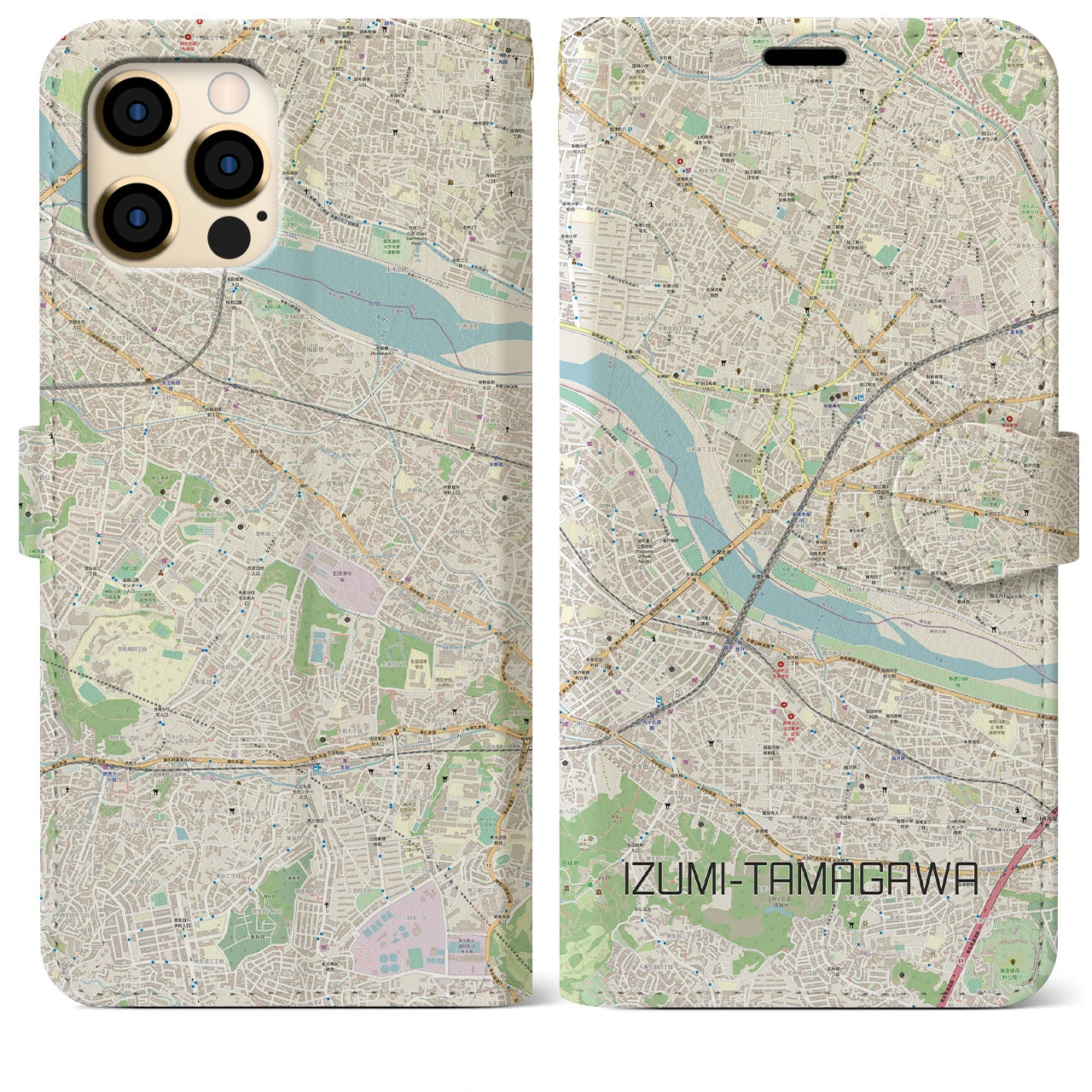 【和泉多摩川】地図柄iPhoneケース（手帳両面タイプ・ナチュラル）iPhone 12 Pro Max 用
