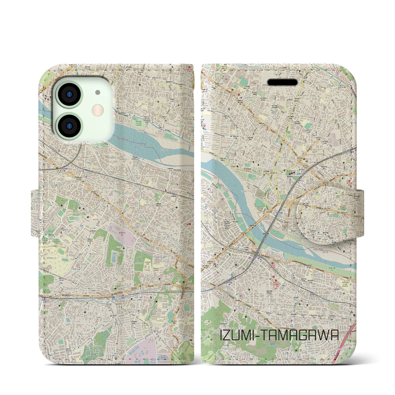 【和泉多摩川】地図柄iPhoneケース（手帳両面タイプ・ナチュラル）iPhone 12 mini 用