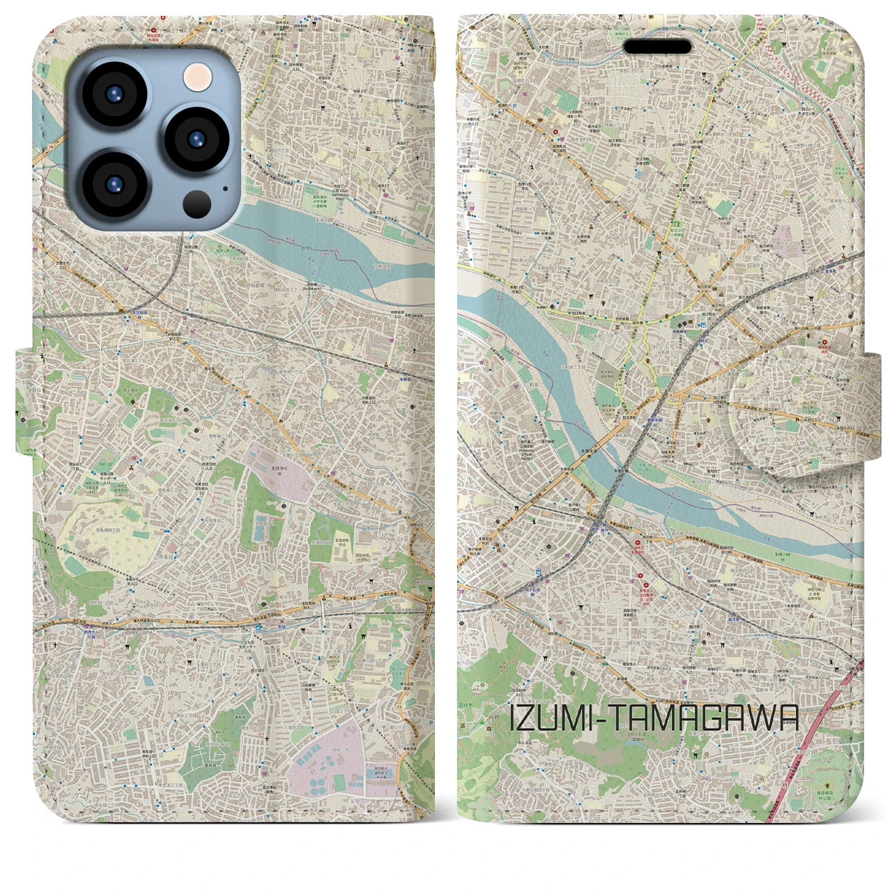 【和泉多摩川】地図柄iPhoneケース（手帳両面タイプ・ナチュラル）iPhone 13 Pro Max 用