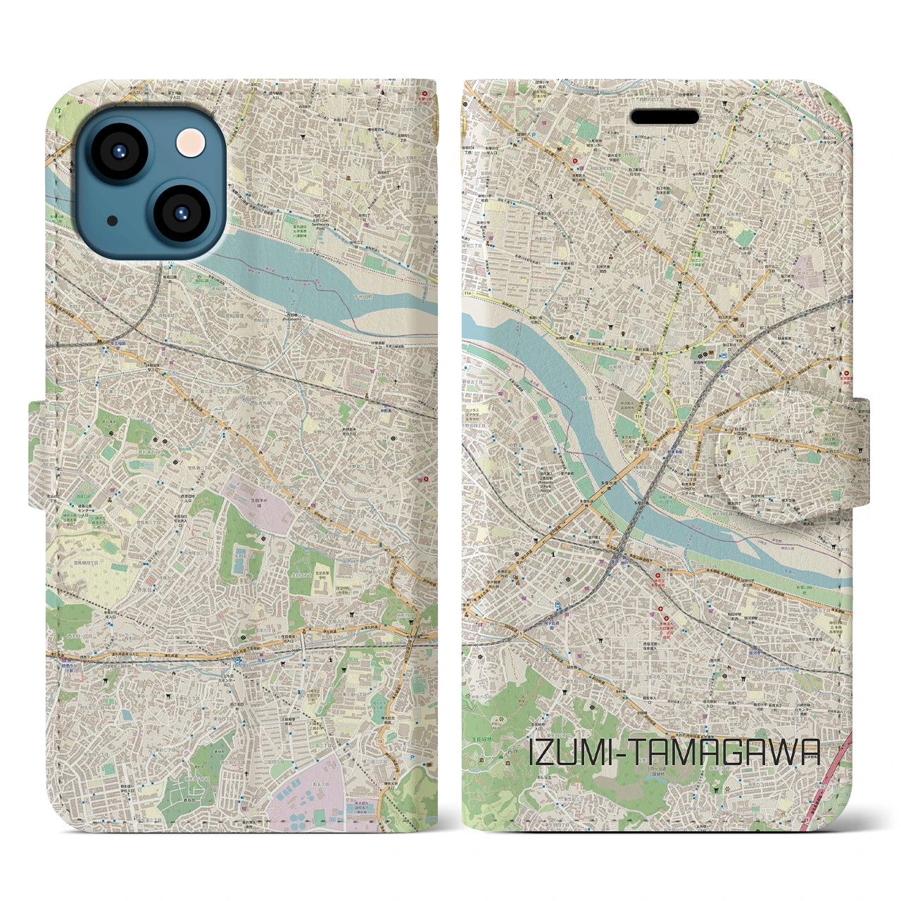 【和泉多摩川】地図柄iPhoneケース（手帳両面タイプ・ナチュラル）iPhone 13 用