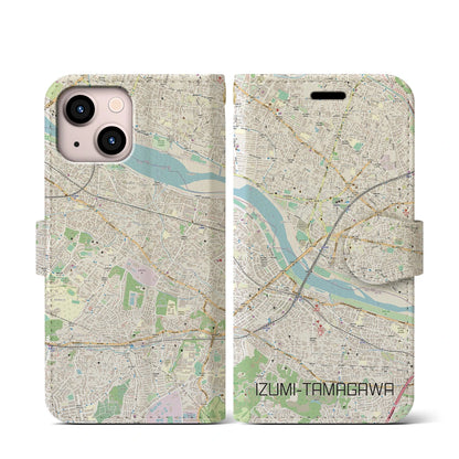 【和泉多摩川】地図柄iPhoneケース（手帳両面タイプ・ナチュラル）iPhone 13 mini 用