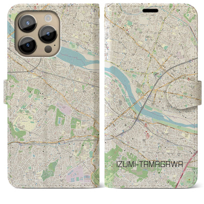 【和泉多摩川】地図柄iPhoneケース（手帳両面タイプ・ナチュラル）iPhone 14 Pro Max 用