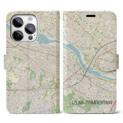 【和泉多摩川】地図柄iPhoneケース（手帳両面タイプ・ナチュラル）iPhone 14 Pro 用