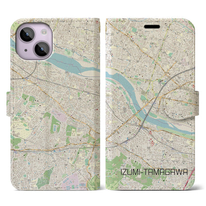 【和泉多摩川】地図柄iPhoneケース（手帳両面タイプ・ナチュラル）iPhone 14 用