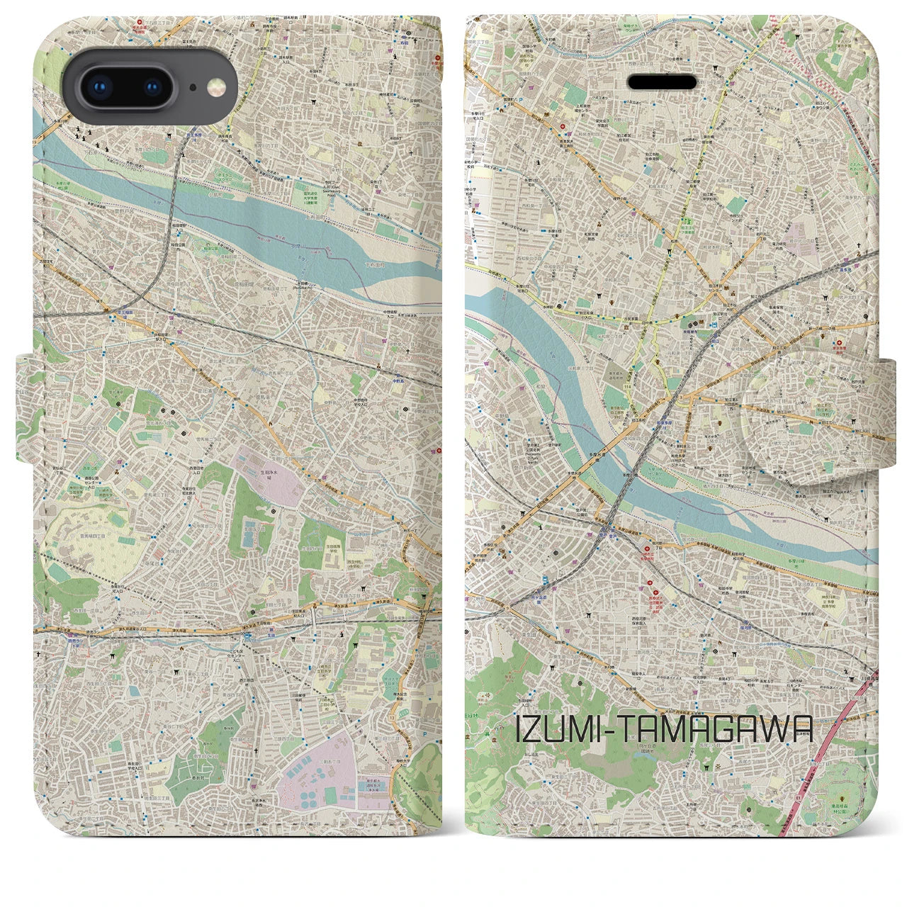 【和泉多摩川】地図柄iPhoneケース（手帳両面タイプ・ナチュラル）iPhone 8Plus /7Plus / 6sPlus / 6Plus 用