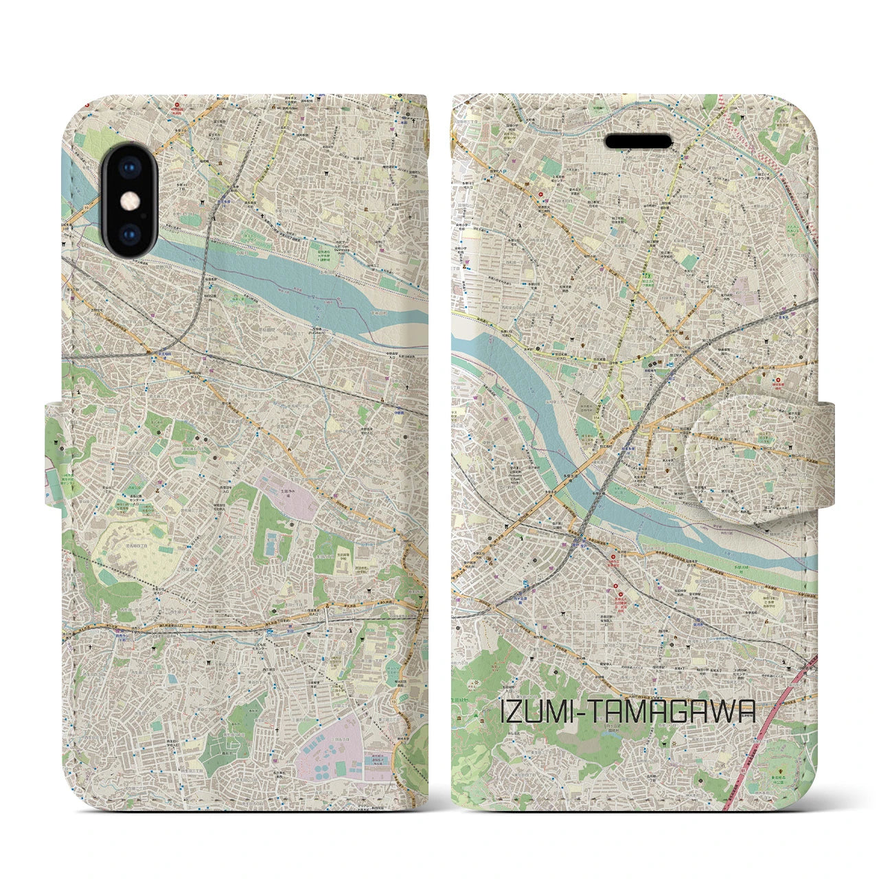 【和泉多摩川】地図柄iPhoneケース（手帳両面タイプ・ナチュラル）iPhone XS / X 用