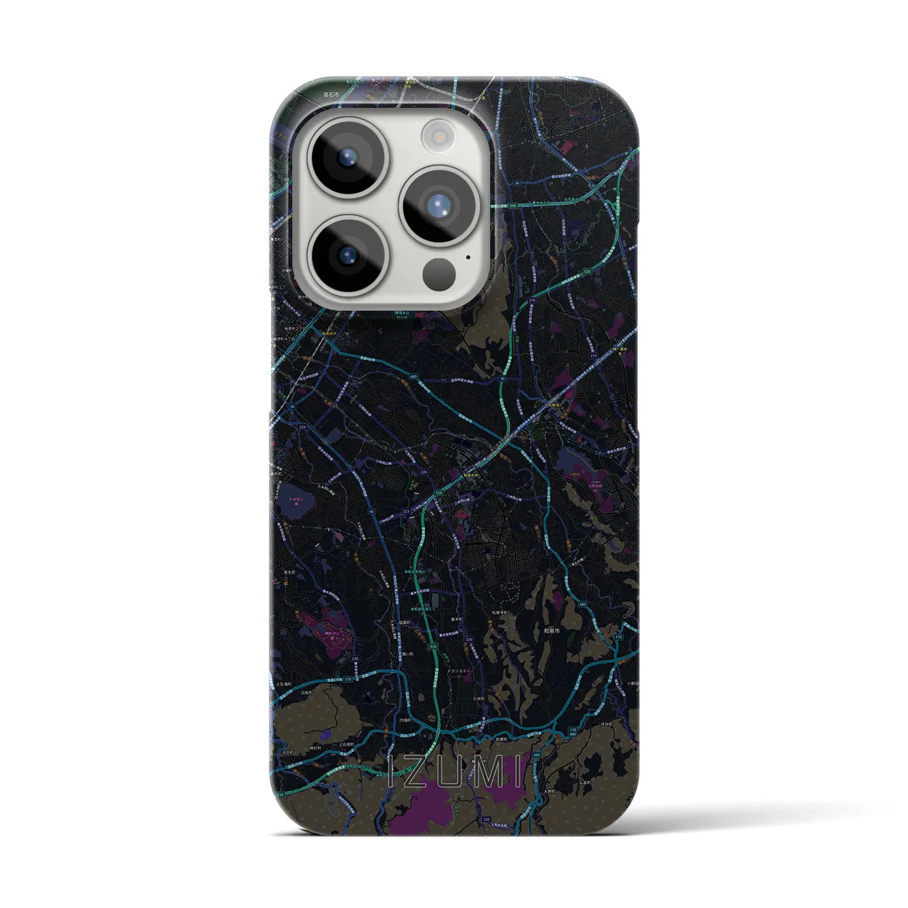 【和泉】地図柄iPhoneケース（バックカバータイプ・ブラック）iPhone 15 Pro 用
