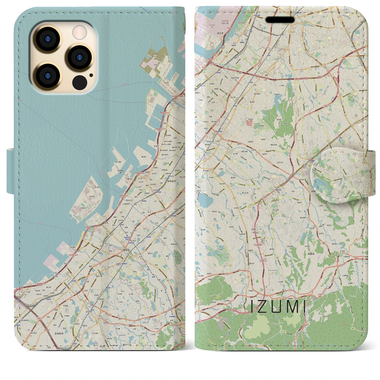 【和泉】地図柄iPhoneケース（手帳両面タイプ・ナチュラル）iPhone 12 Pro Max 用