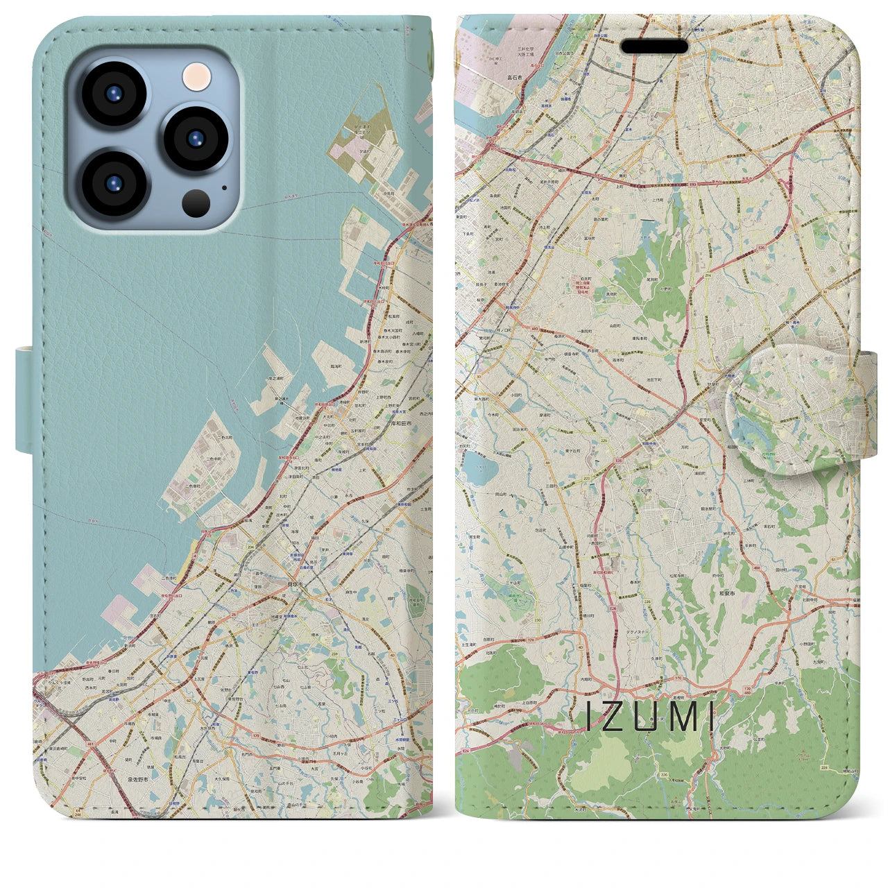 【和泉】地図柄iPhoneケース（手帳両面タイプ・ナチュラル）iPhone 13 Pro Max 用