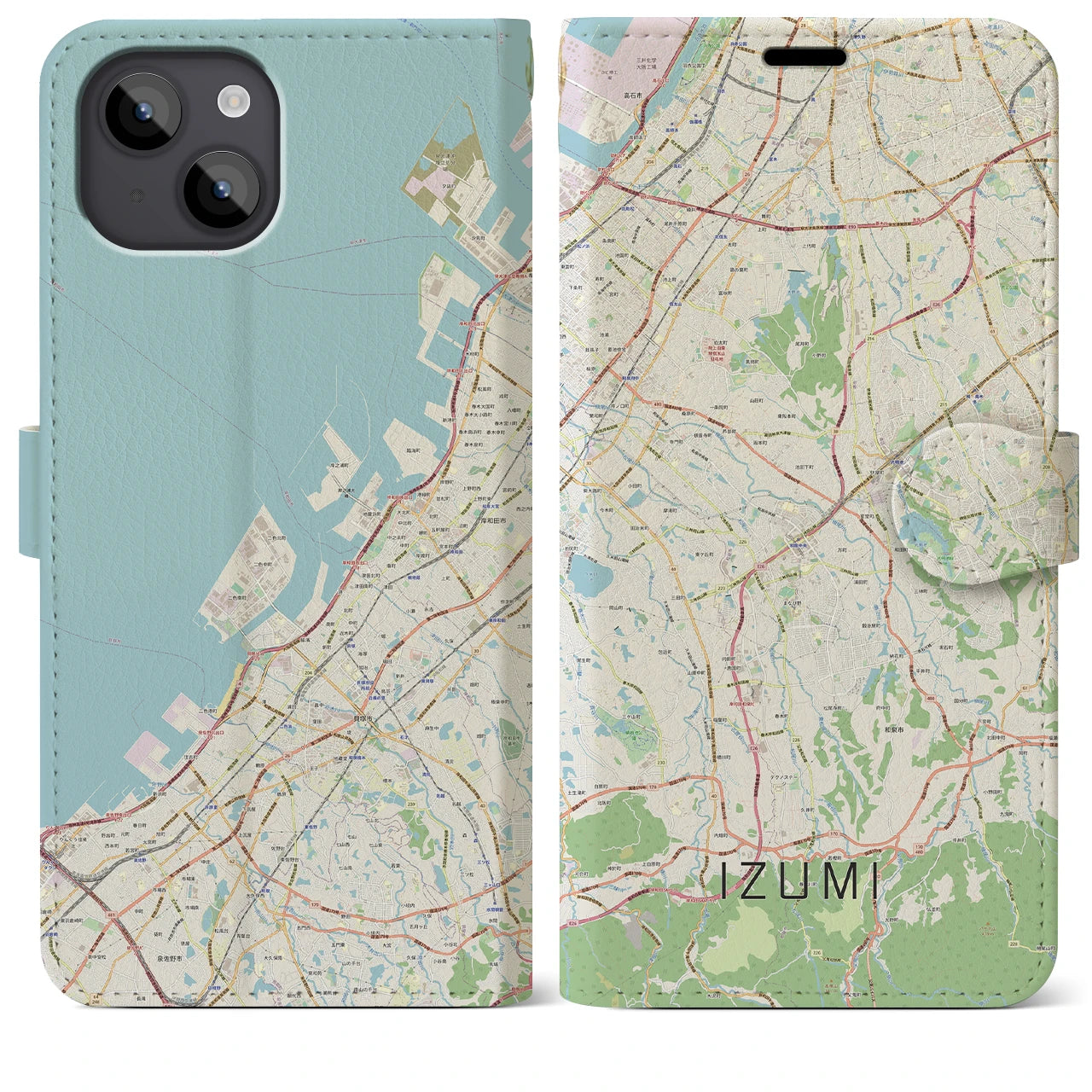 【和泉】地図柄iPhoneケース（手帳両面タイプ・ナチュラル）iPhone 14 Plus 用