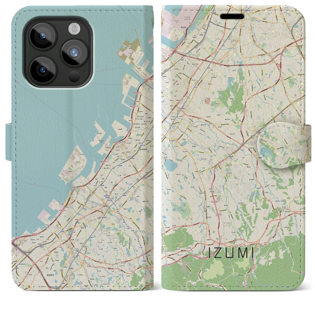 【和泉】地図柄iPhoneケース（手帳両面タイプ・ナチュラル）iPhone 15 Pro Max 用