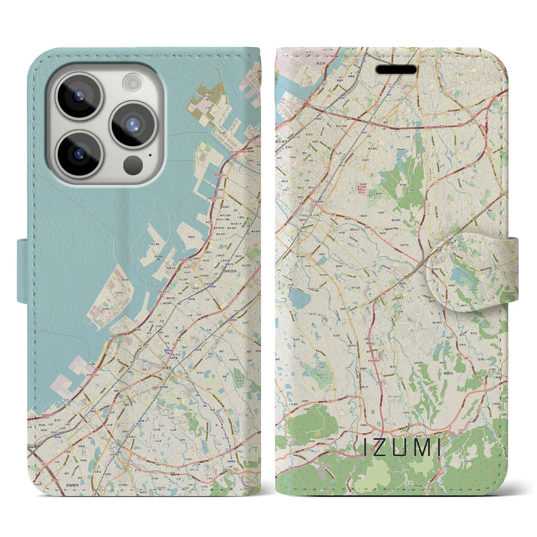 【和泉】地図柄iPhoneケース（手帳両面タイプ・ナチュラル）iPhone 15 Pro 用