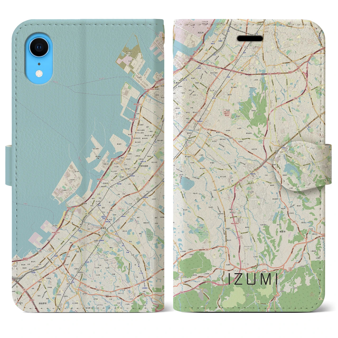 【和泉】地図柄iPhoneケース（手帳両面タイプ・ナチュラル）iPhone XR 用