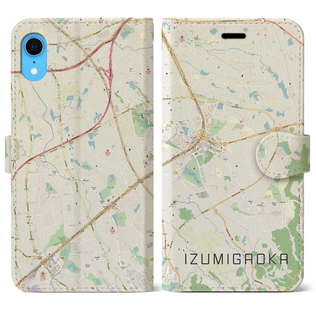 【泉ケ丘】地図柄iPhoneケース（手帳両面タイプ・ナチュラル）iPhone XR 用