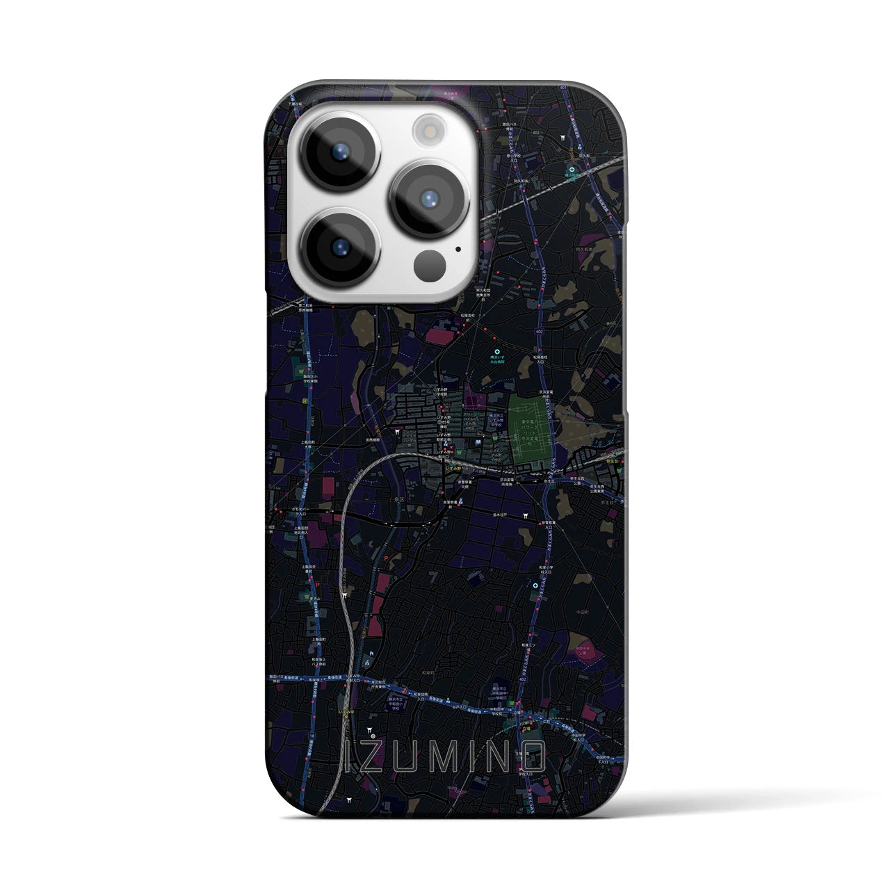 【いずみ野】地図柄iPhoneケース（バックカバータイプ・ブラック）iPhone 14 Pro 用