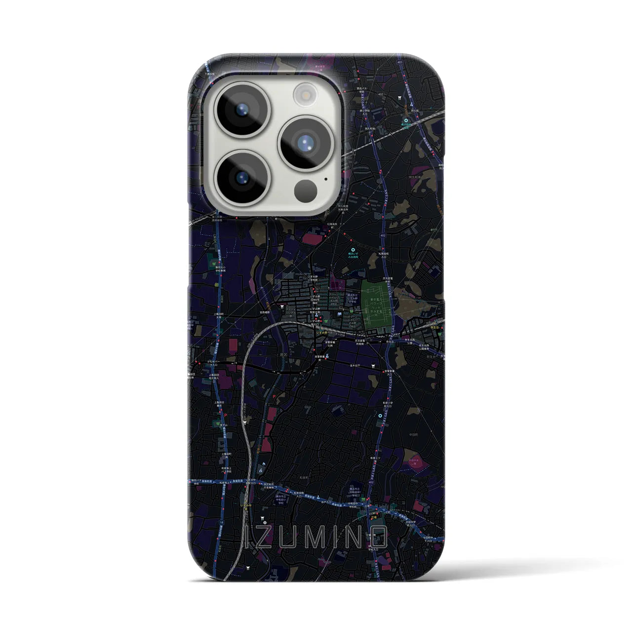 【いずみ野】地図柄iPhoneケース（バックカバータイプ・ブラック）iPhone 15 Pro 用