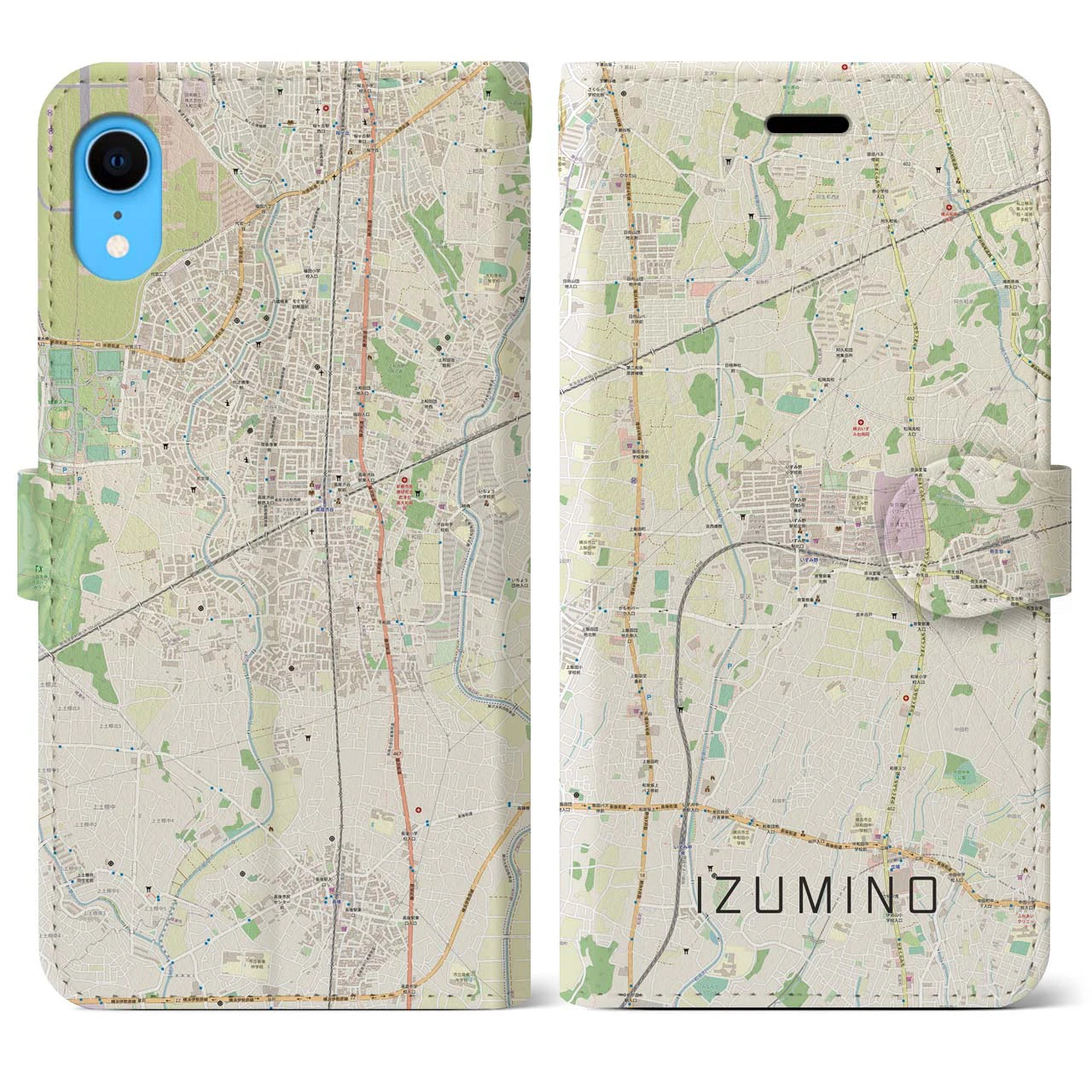 【いずみ野】地図柄iPhoneケース（手帳両面タイプ・ナチュラル）iPhone XR 用