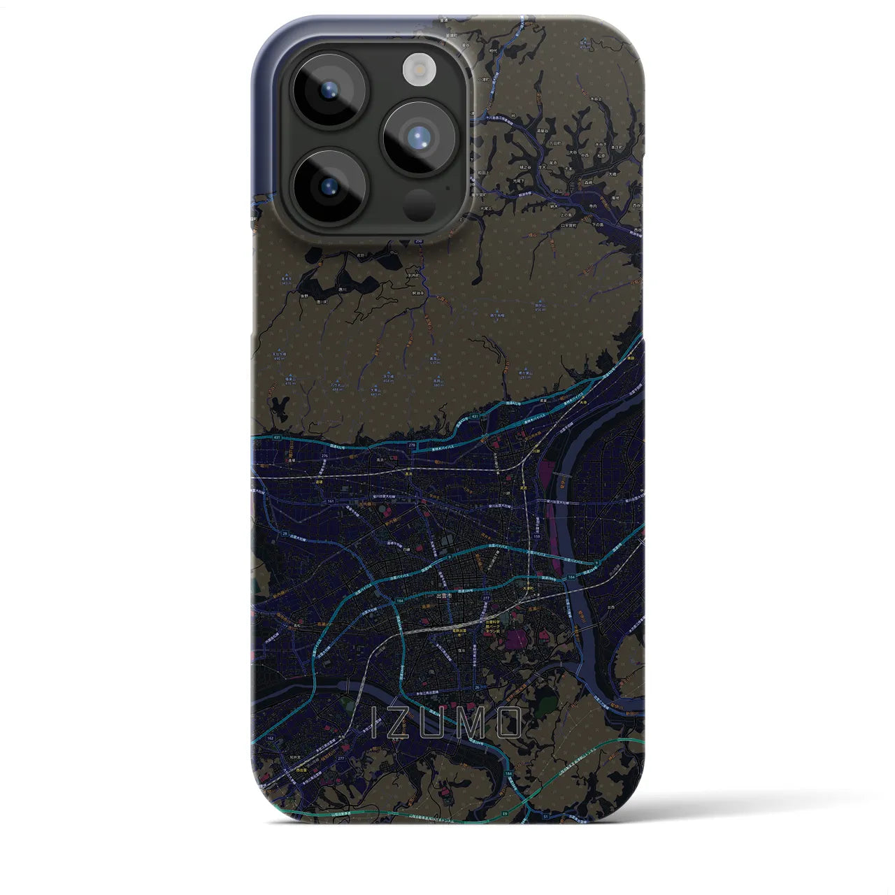【出雲】地図柄iPhoneケース（バックカバータイプ・ブラック）iPhone 15 Pro Max 用