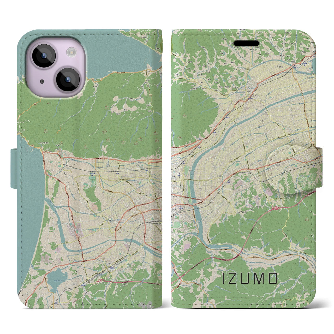 【出雲】地図柄iPhoneケース（手帳両面タイプ・ナチュラル）iPhone 14 用