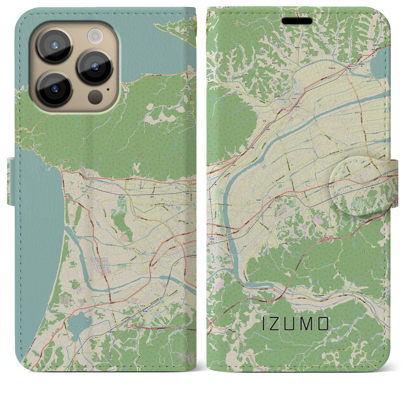 【出雲】地図柄iPhoneケース（手帳両面タイプ・ナチュラル）iPhone 14 Pro Max 用