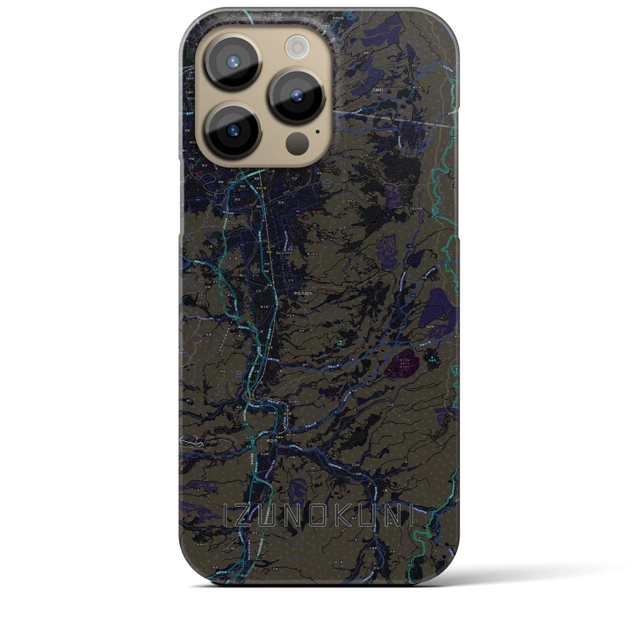 【伊豆の国】地図柄iPhoneケース（バックカバータイプ・ブラック）iPhone 14 Pro Max 用