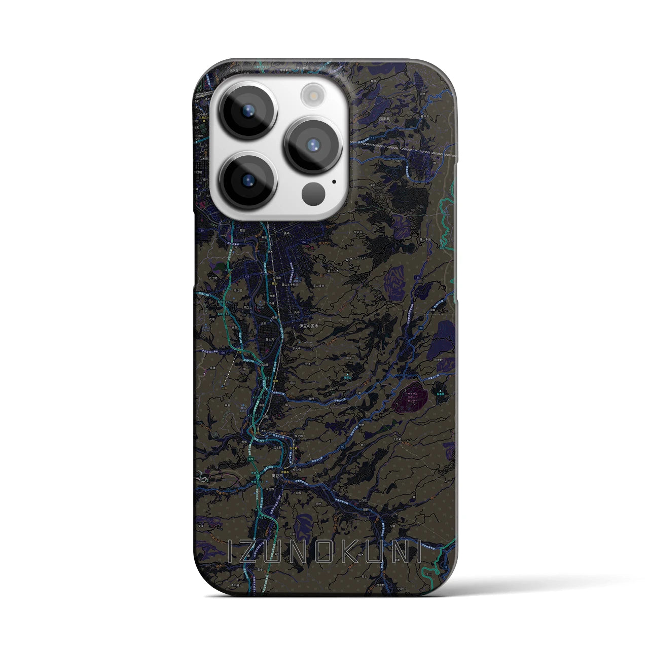 【伊豆の国】地図柄iPhoneケース（バックカバータイプ・ブラック）iPhone 14 Pro 用