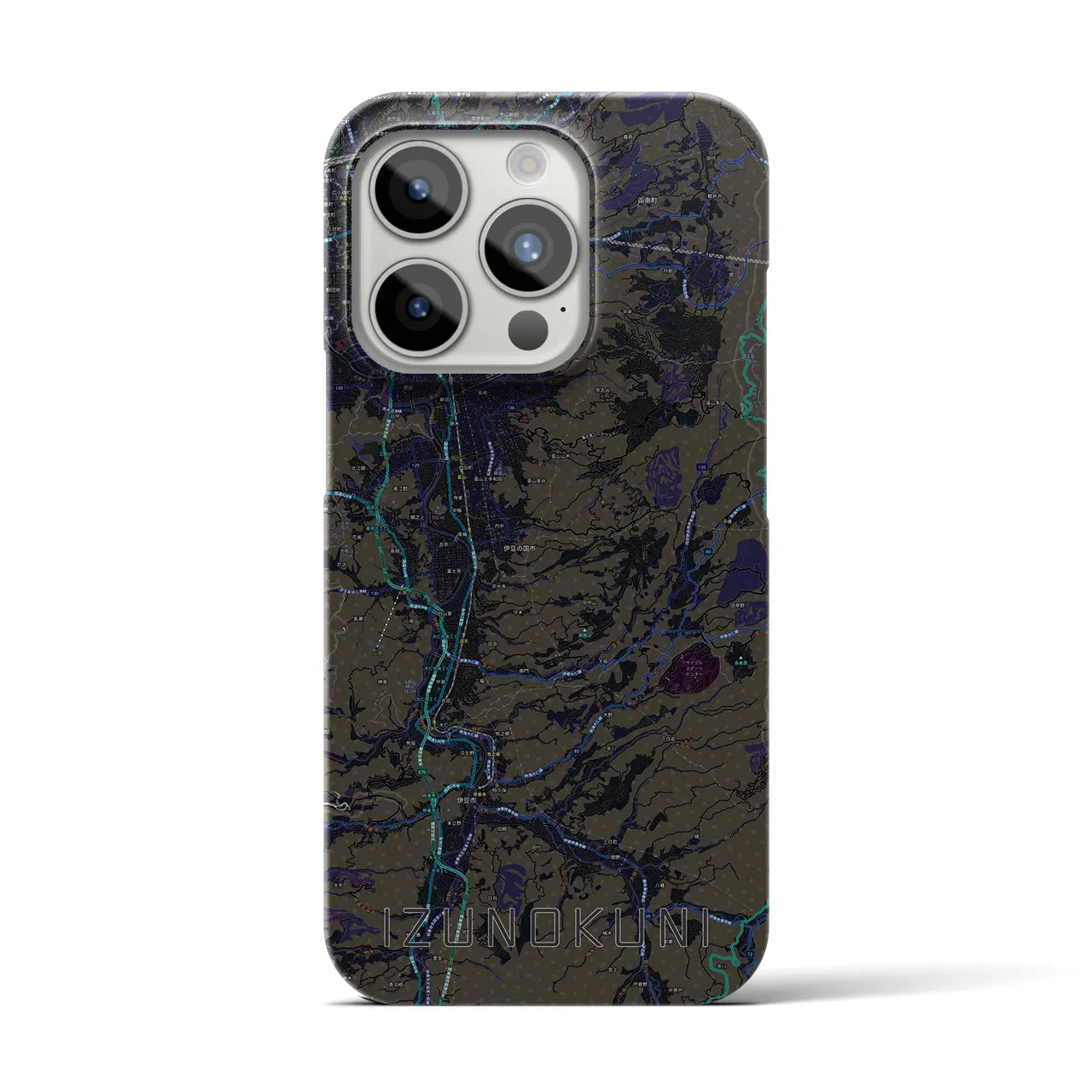 【伊豆の国】地図柄iPhoneケース（バックカバータイプ・ブラック）iPhone 15 Pro 用