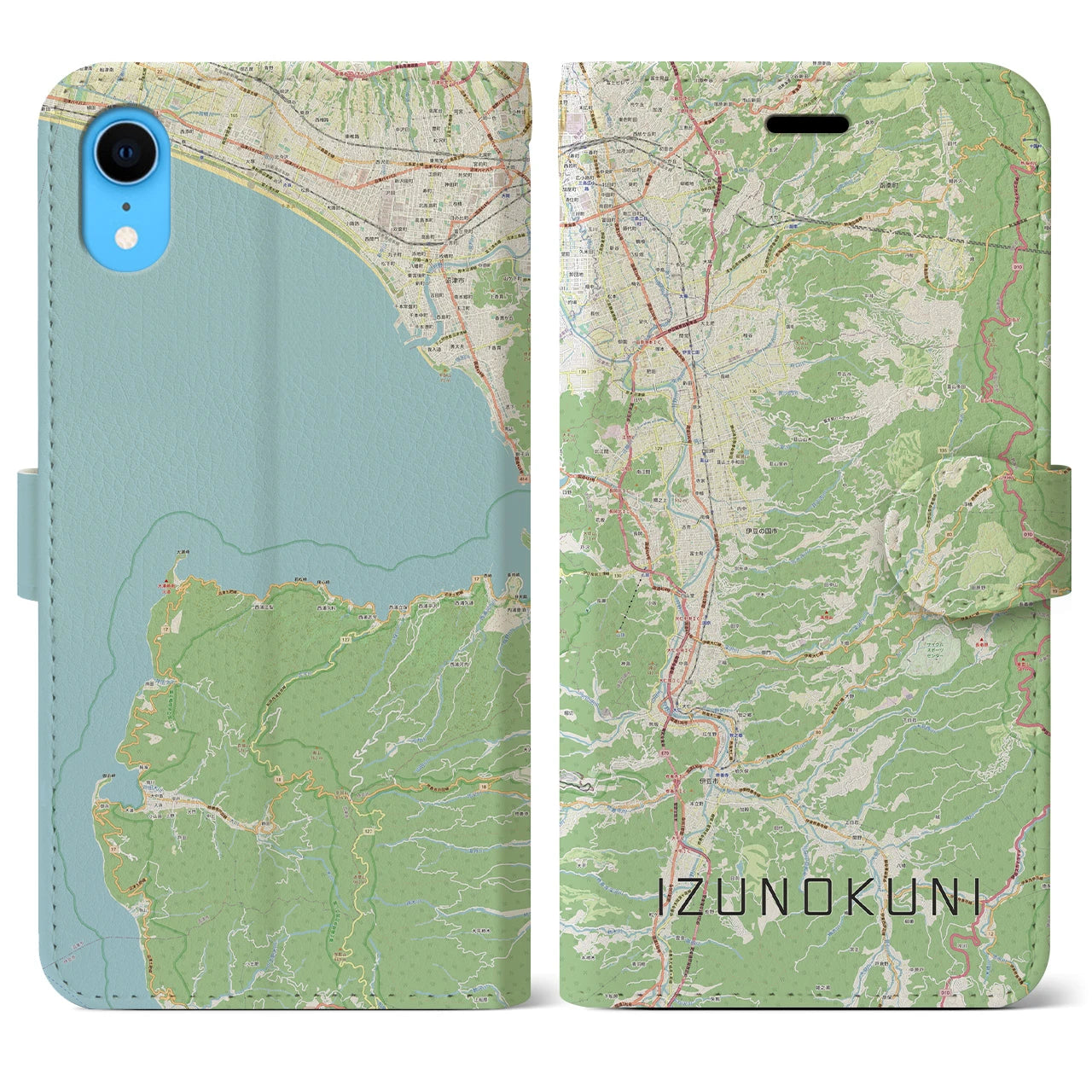 【伊豆の国】地図柄iPhoneケース（手帳両面タイプ・ナチュラル）iPhone XR 用