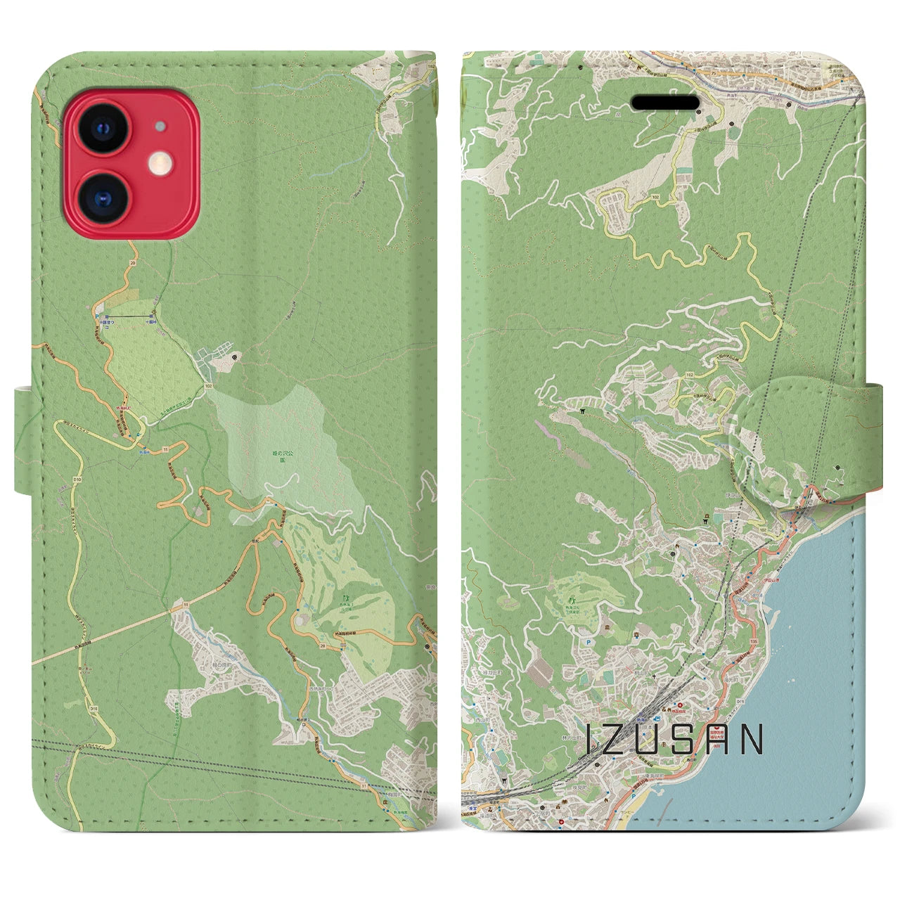 【伊豆山】地図柄iPhoneケース（手帳両面タイプ・ナチュラル）iPhone 11 用