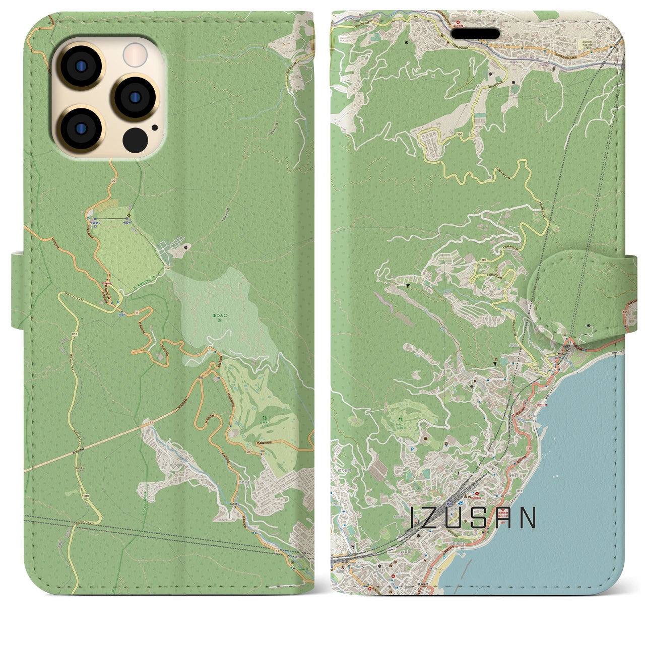 【伊豆山】地図柄iPhoneケース（手帳両面タイプ・ナチュラル）iPhone 12 Pro Max 用
