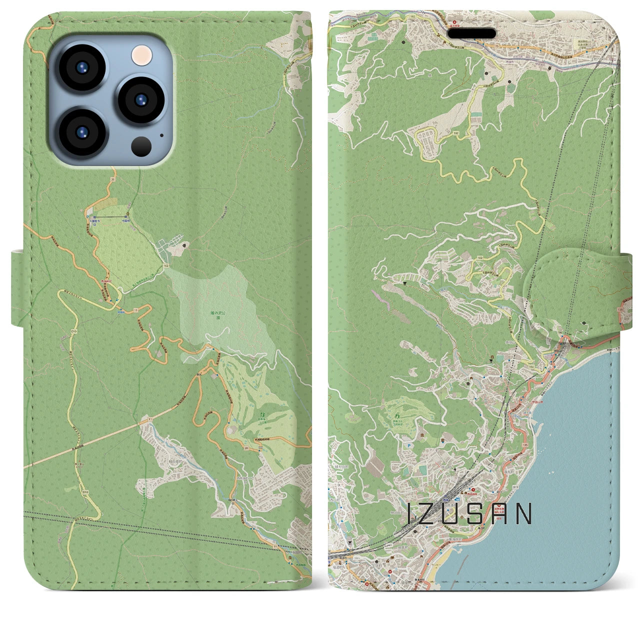 【伊豆山】地図柄iPhoneケース（手帳両面タイプ・ナチュラル）iPhone 13 Pro Max 用