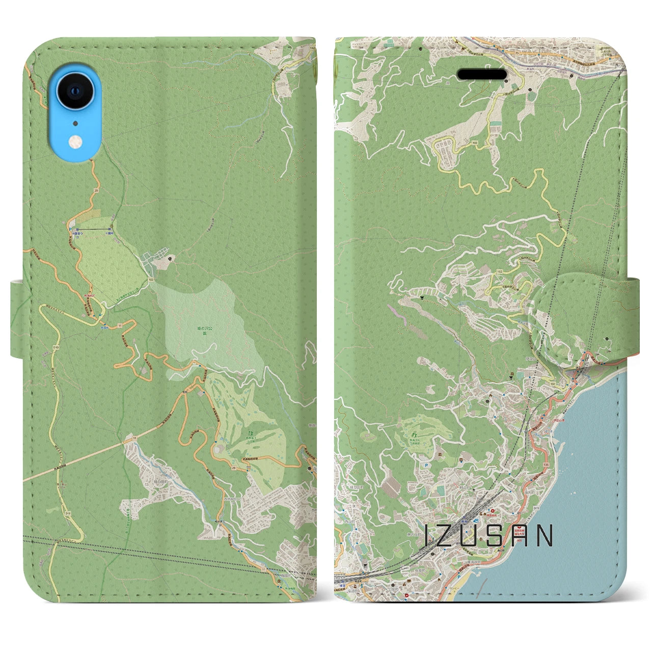 【伊豆山】地図柄iPhoneケース（手帳両面タイプ・ナチュラル）iPhone XR 用