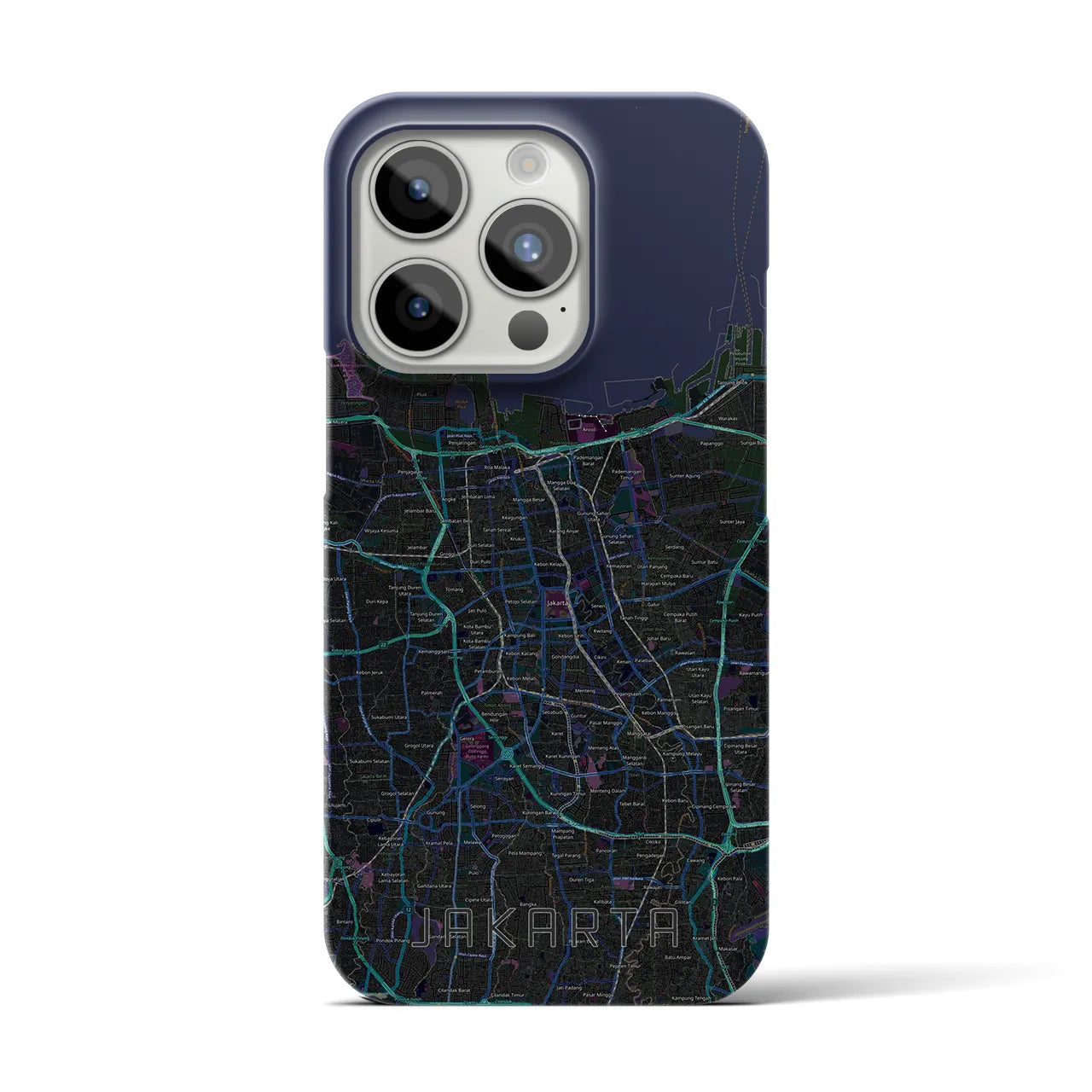 【ジャカルタ】地図柄iPhoneケース（バックカバータイプ・ブラック）iPhone 15 Pro 用