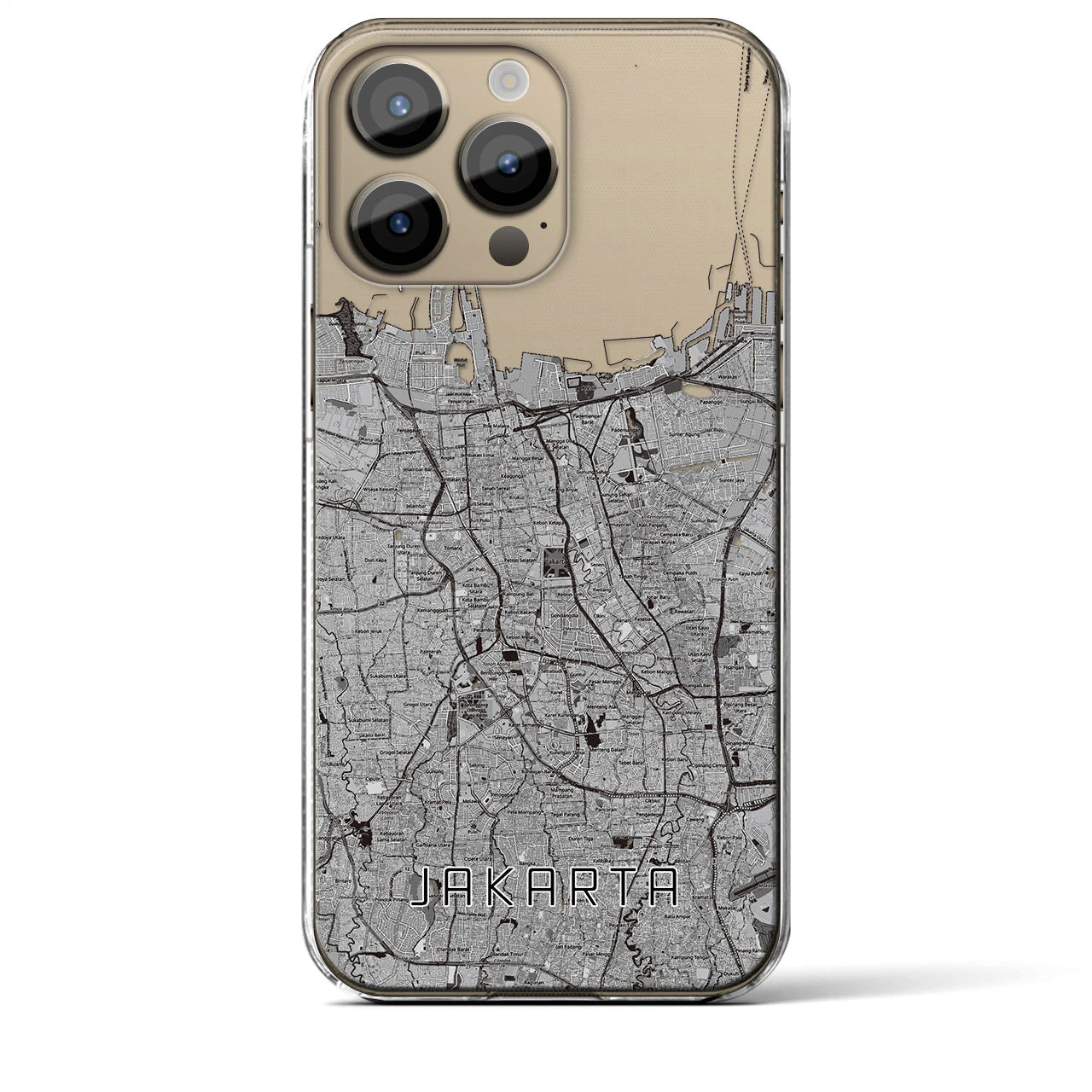 【ジャカルタ】地図柄iPhoneケース（クリアタイプ・モノトーン）iPhone 14 Pro Max 用