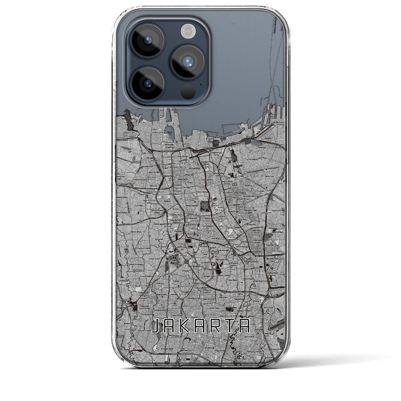 【ジャカルタ】地図柄iPhoneケース（クリアタイプ・モノトーン）iPhone 15 Pro Max 用