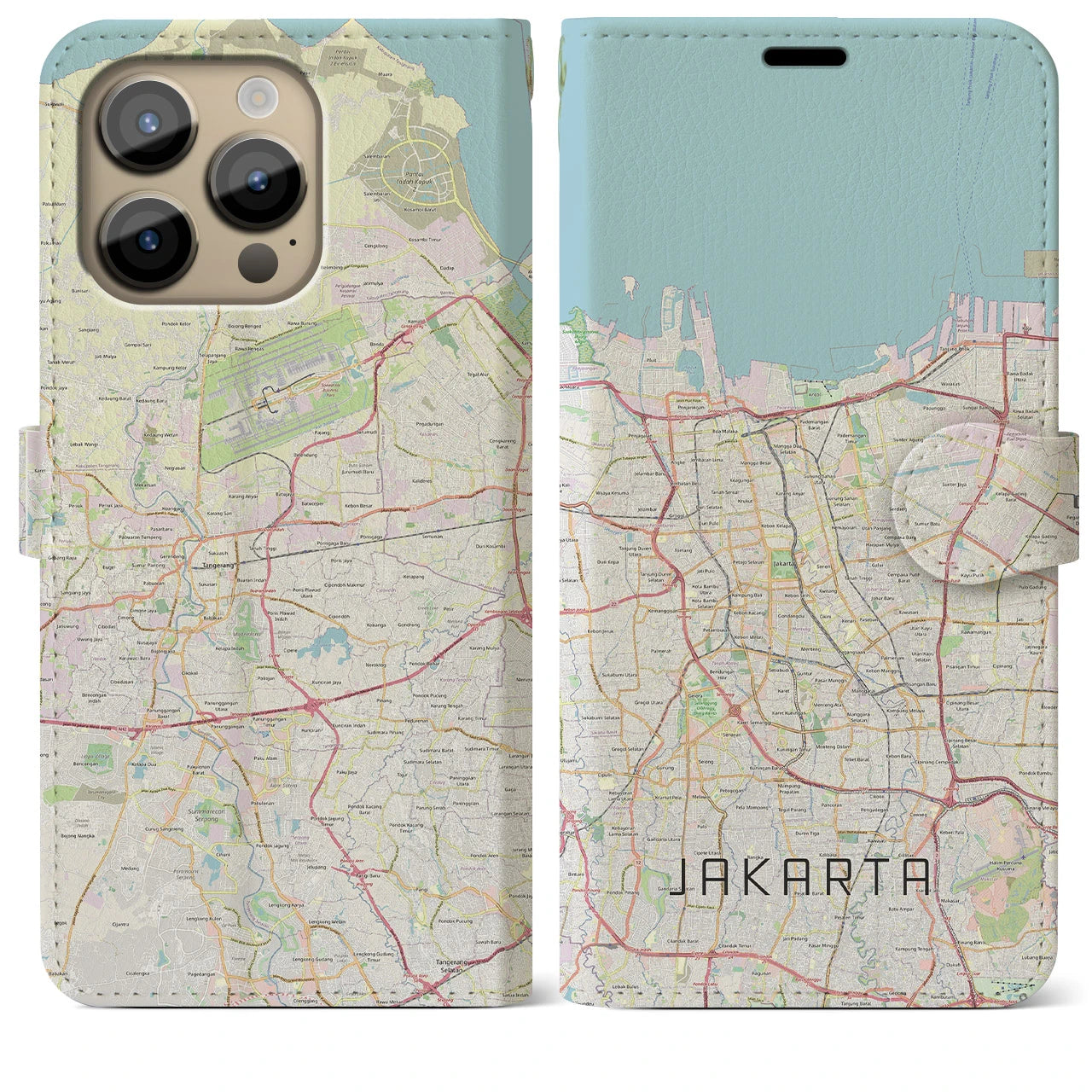【ジャカルタ】地図柄iPhoneケース（手帳両面タイプ・ナチュラル）iPhone 14 Pro Max 用