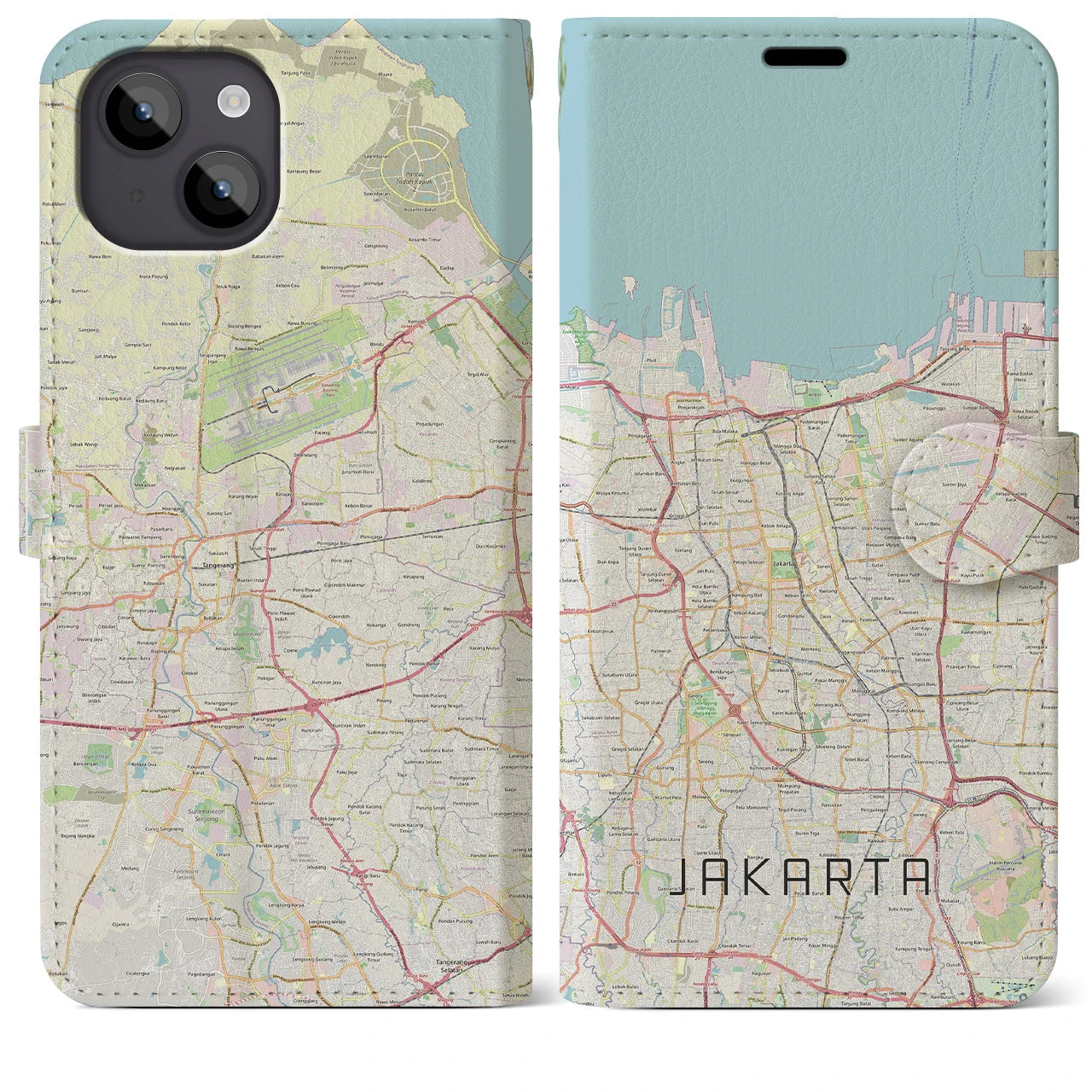 【ジャカルタ】地図柄iPhoneケース（手帳両面タイプ・ナチュラル）iPhone 14 Plus 用