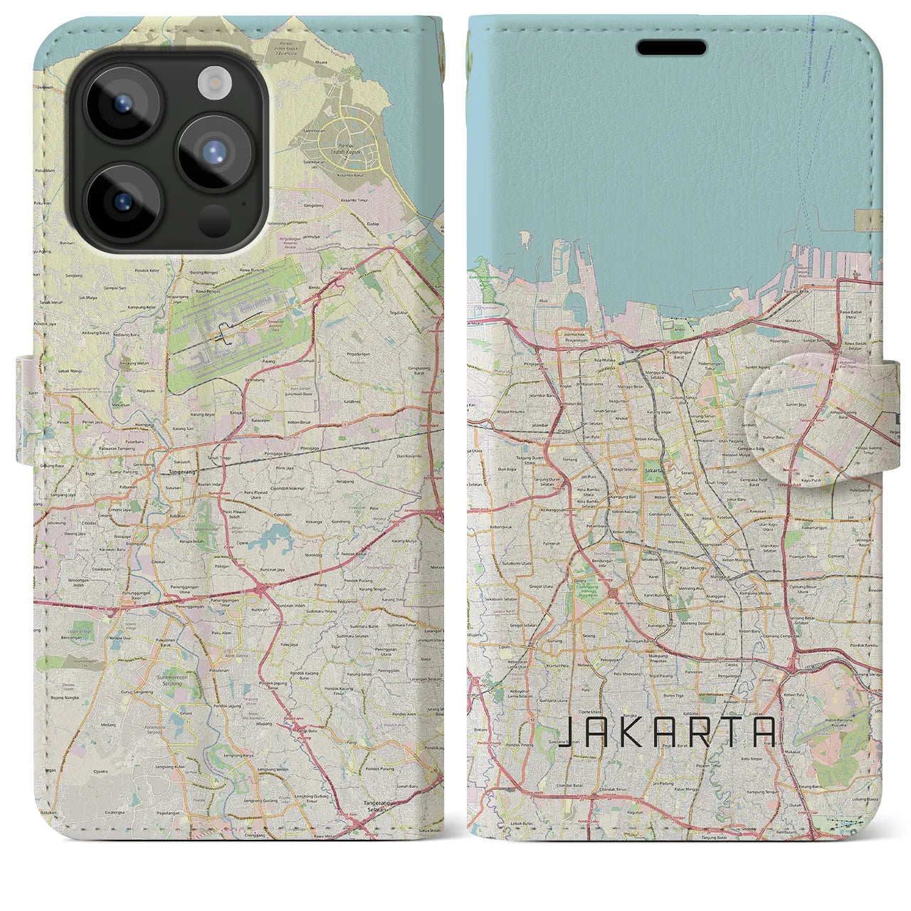 【ジャカルタ】地図柄iPhoneケース（手帳両面タイプ・ナチュラル）iPhone 15 Pro Max 用