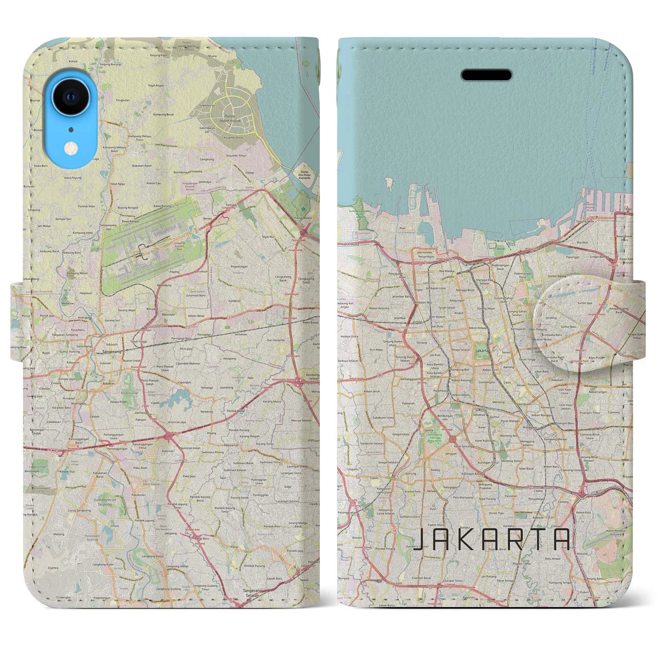 【ジャカルタ】地図柄iPhoneケース（手帳両面タイプ・ナチュラル）iPhone XR 用