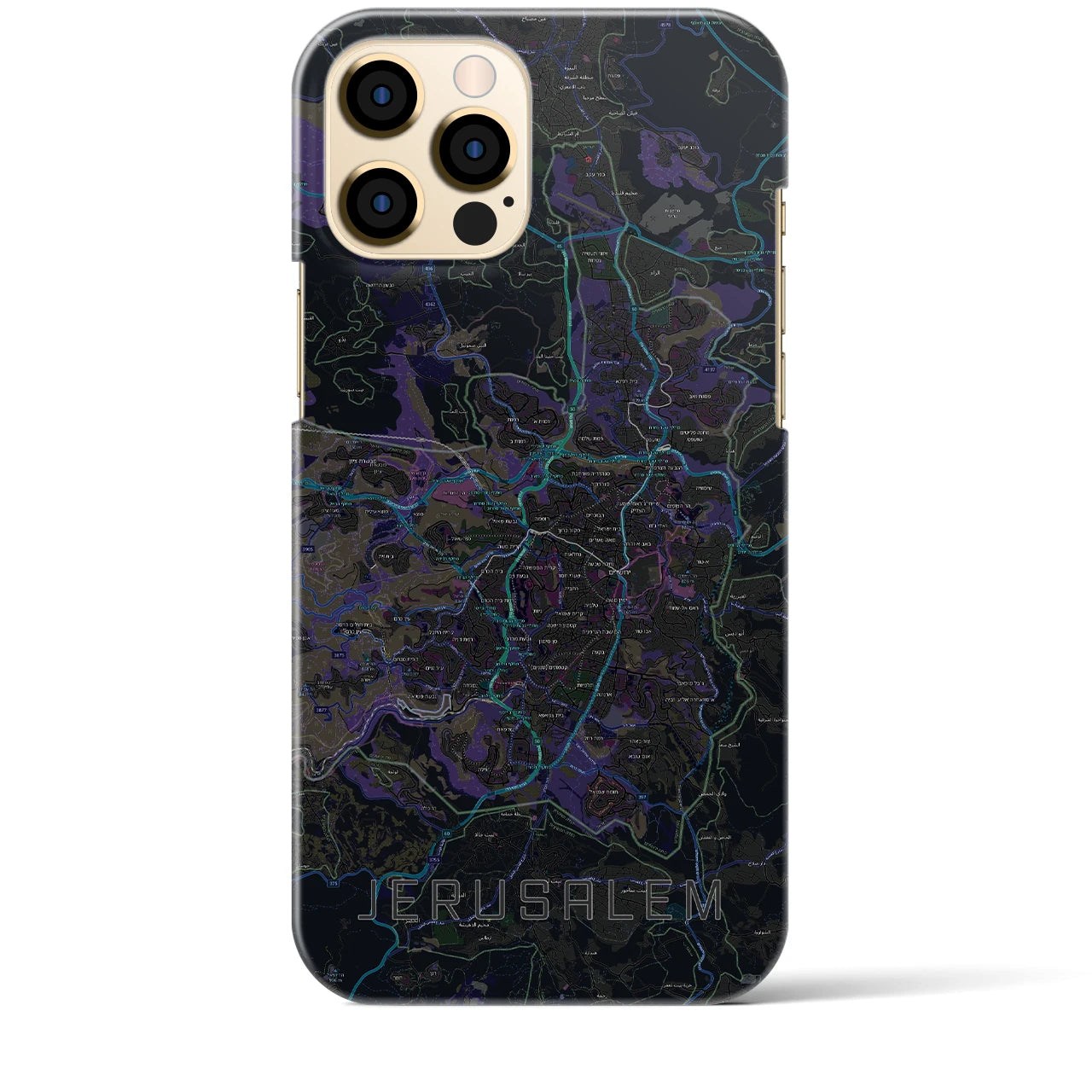 【エルサレム】地図柄iPhoneケース（バックカバータイプ・ブラック）iPhone 12 Pro Max 用