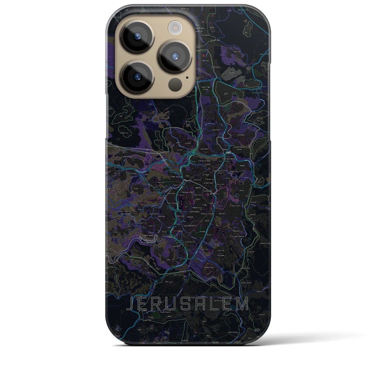 【エルサレム】地図柄iPhoneケース（バックカバータイプ・ブラック）iPhone 14 Pro Max 用