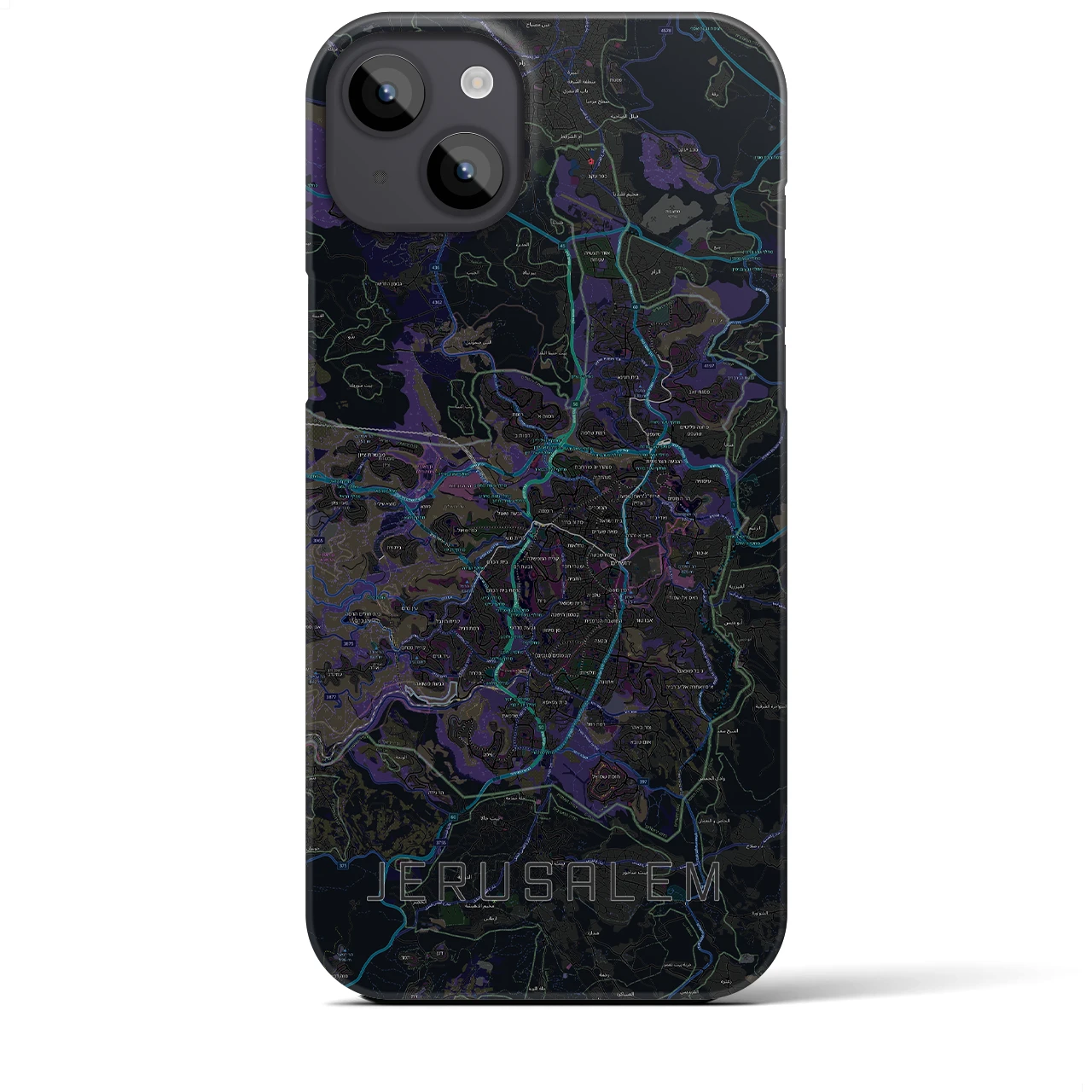 【エルサレム】地図柄iPhoneケース（バックカバータイプ・ブラック）iPhone 14 Plus 用