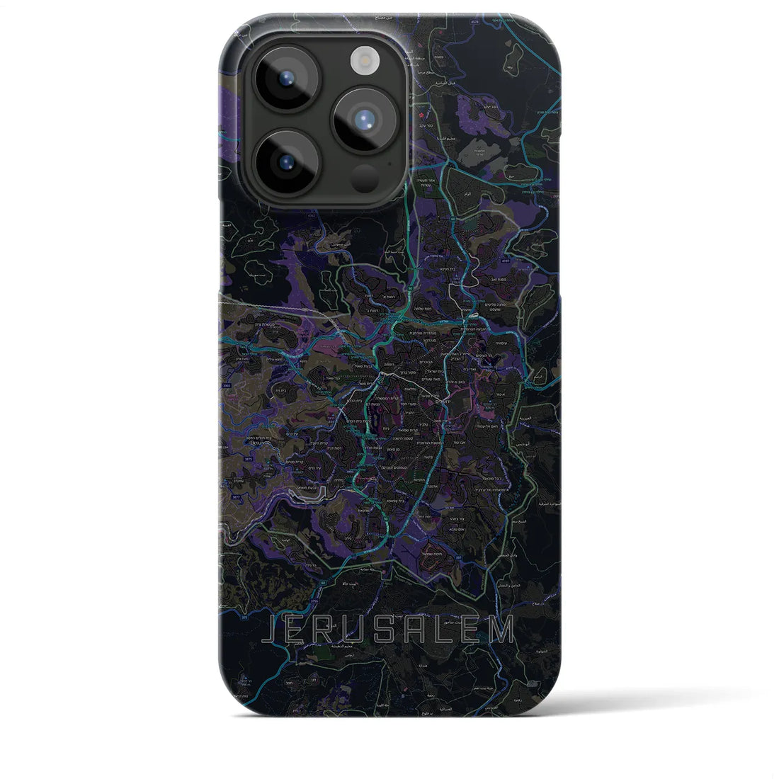 【エルサレム】地図柄iPhoneケース（バックカバータイプ・ブラック）iPhone 15 Pro Max 用