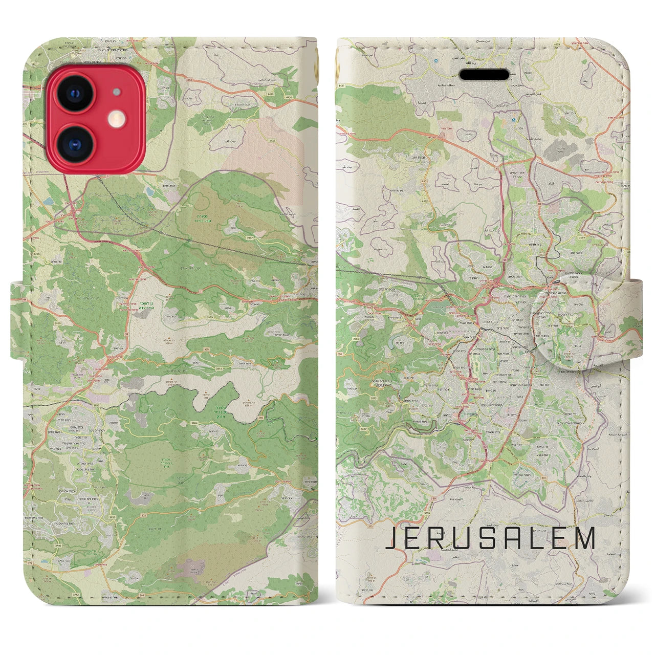 【エルサレム】地図柄iPhoneケース（手帳両面タイプ・ナチュラル）iPhone 11 用