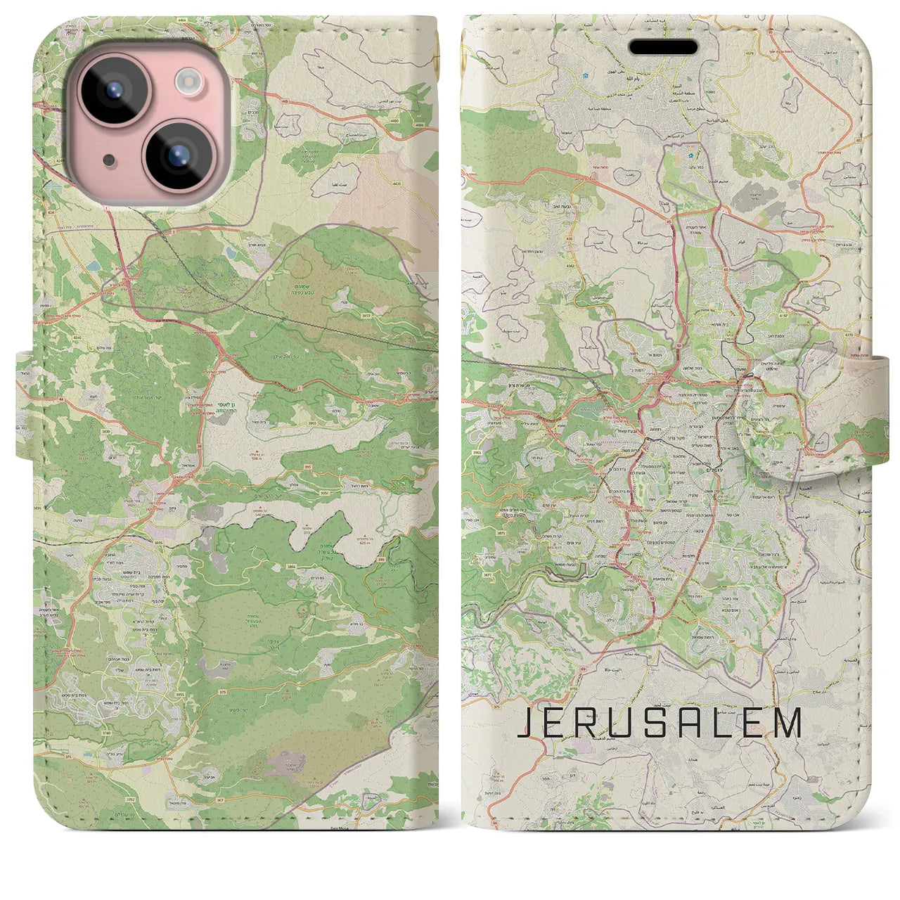 【エルサレム】地図柄iPhoneケース（手帳両面タイプ・ナチュラル）iPhone 15 Plus 用