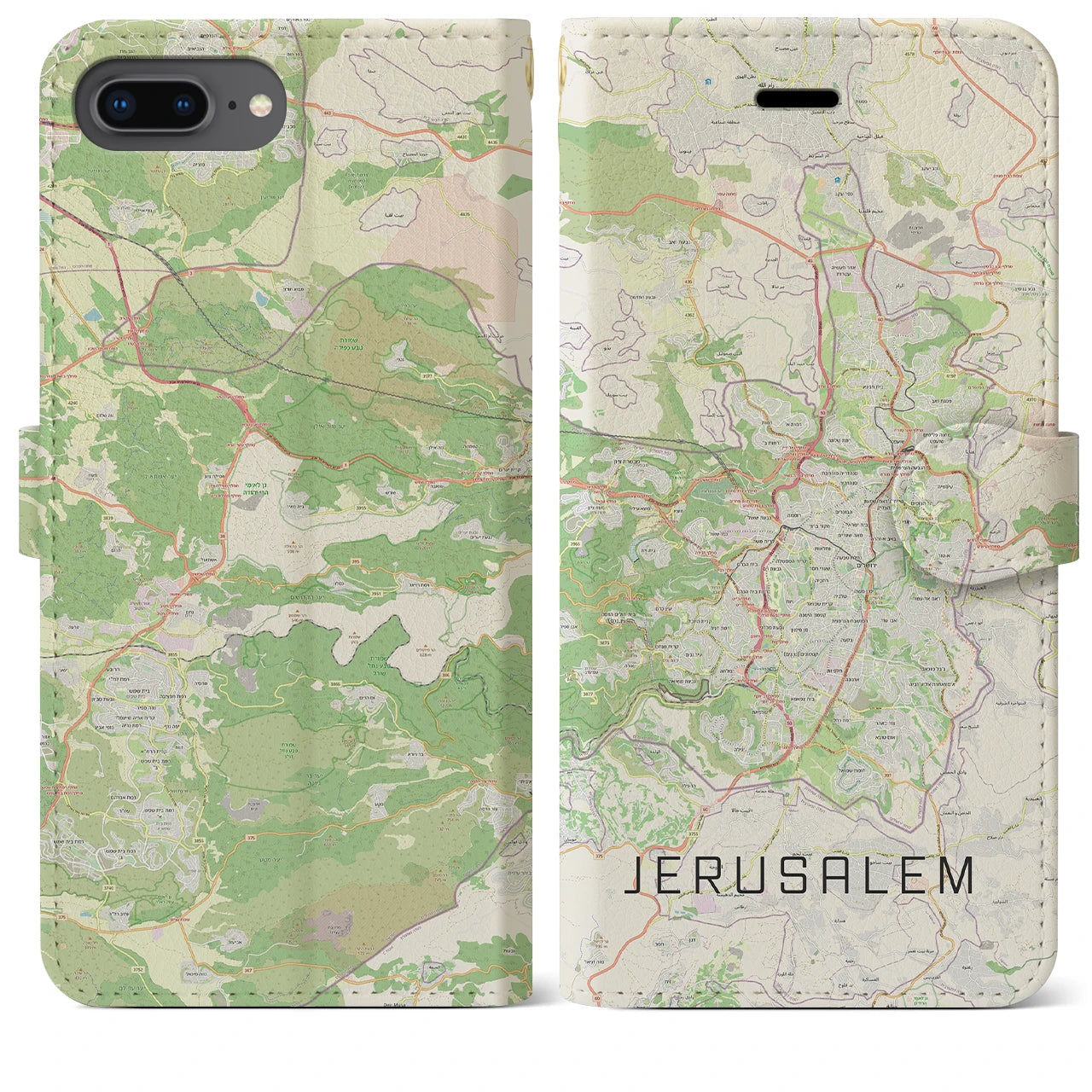 【エルサレム】地図柄iPhoneケース（手帳両面タイプ・ナチュラル）iPhone 8Plus /7Plus / 6sPlus / 6Plus 用