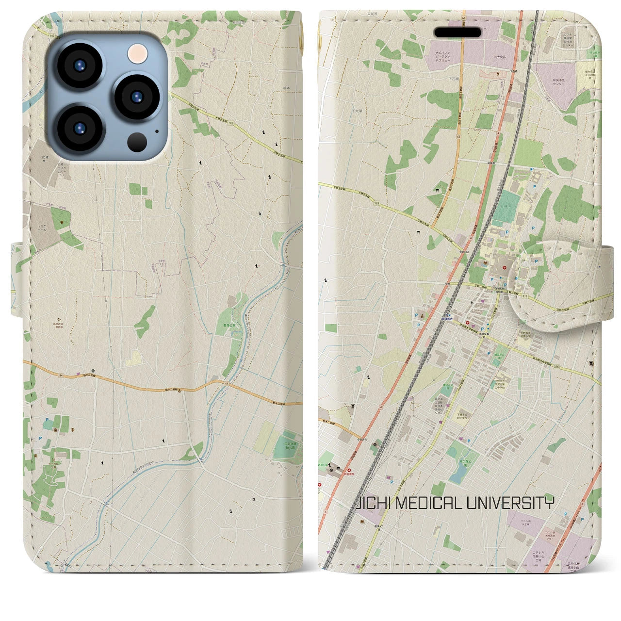 【自治医大】地図柄iPhoneケース（手帳両面タイプ・ナチュラル）iPhone 13 Pro Max 用